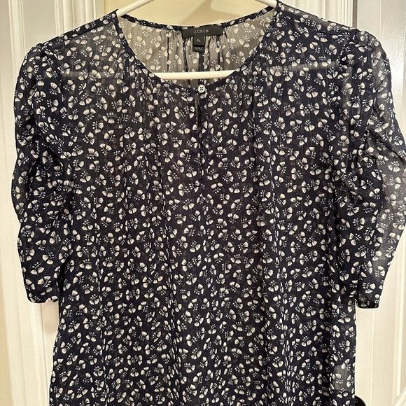 Navy floral sheer JCrew blouse. Size Petite Large. - Picture 1 of 4